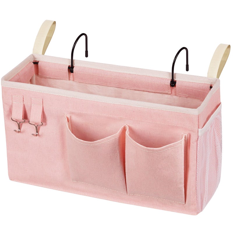 Loghot Bedside Caddy/Bedside Storage Bag Hanging Organizer for Bunk and Hospital Beds,Dorm Rooms Bed Rails,Can be Placed Glasses,Books,Mobile Phones,Keys (Light Pink) - Image 1
